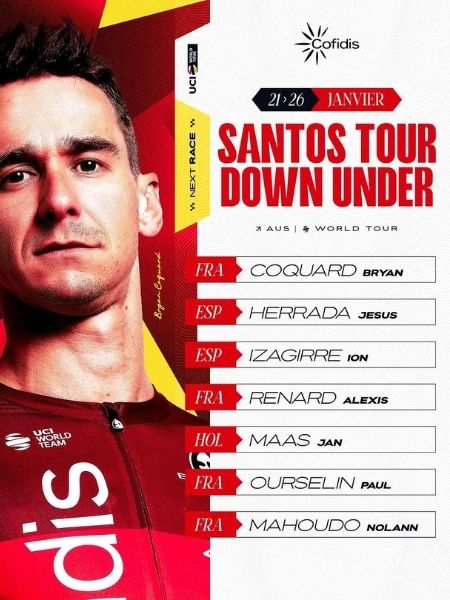 Los 7 miembros del Team Cofidis que corren en el Tour Down Under 2025.